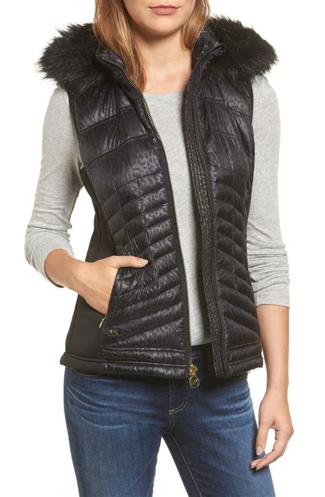 michael kors faux fur trim buckle sweater vest|mike Kors faux fur vest.